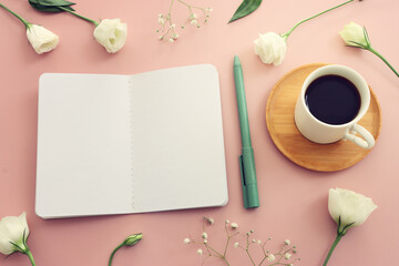 Top view image of empty notebook on table