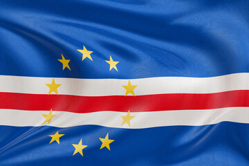Gently waving flag of Cape Verde, textured cloth rippling with motion, evoking unity, heritage, and...