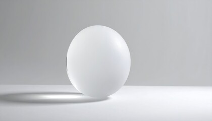 Single White Egg with Light Shadow on White Surface in Studio Lighting Minimalist Still Life Photo with Clean Background
