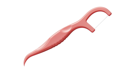 Isolated pink dental floss pick for single use, dental hygiene, teeth cleaning, oral care