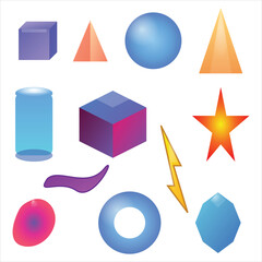 Colorful 3D Geometric Shapes Vector Set