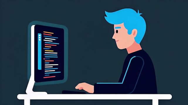 Programmer Coding at Night Software Development Illustration
