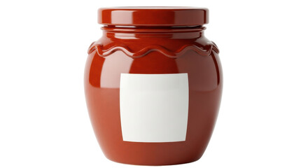 Isolated ceramic jar, traditional design, rustic style with blank label ready for custom text