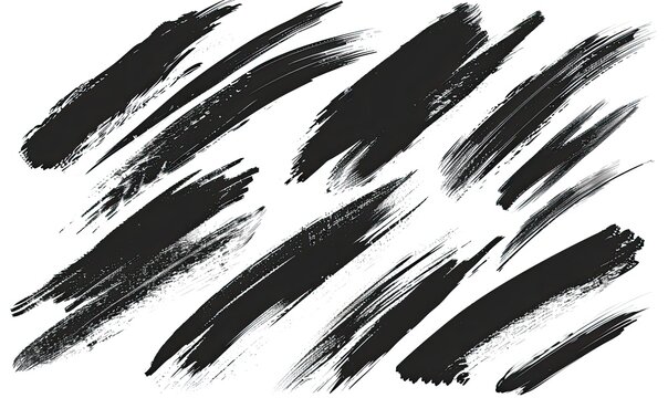 An abstract image featuring a collection of  dynamic black brush strokes on a stark white background, creating a textured and expressive composition
