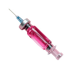 Vaccination event syringe with pink liquid in lab PNG, isolated on transparent background