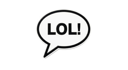 Isolated graphic element featuring the word LOL in a black-outlined white speech bubble