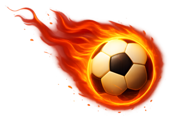 Fiery Soccer Ball Engulfed in Flames: Dynamic, Energetic Sports Action