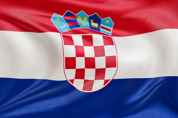 Flag of Croatia gracefully waving with smooth fabric folds, capturing the spirit of freedom and...