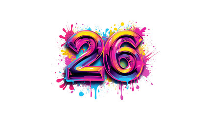 Vibrant Number 26 Design with Colorful Paint Splatter Background