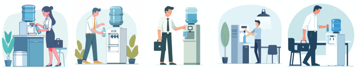 vector of a person refilling drinking water at a dispenser