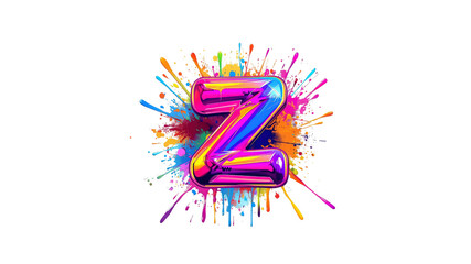 Vibrant 3D Letter Z with Colorful Paint Splatter Background