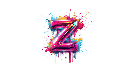Vibrant 3D Letter Z with Colorful Paint Splatter