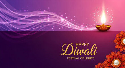 Diwali, Deepavali or Dipavali the festival of lights india with gold diya patterned and crystals on paper color Background