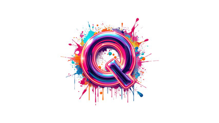 Vibrant 3D Letter Q with Colorful Paint Splatter Design