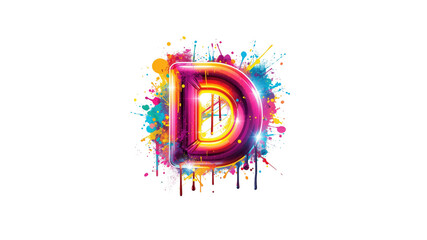 Vibrant 3D Letter D with Colorful Paint Splatter Background