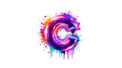 Vibrant Colorful Letter C with Paint Splatter Design