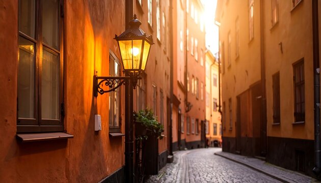 European alleyway at sunset