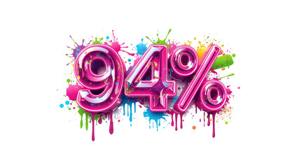 94% Off Sale Banner Colorful 3D Percentage Sign with Paint Splatter Design