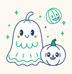 Happy new year celebration card with a cute cartoon xmas tree and bird and snowman icon set illustration