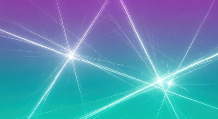 Abstract glowing light beams on a vibrant purple and teal gradient background