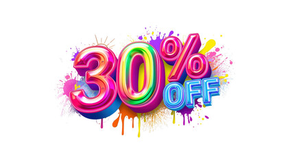 30% Off Sale Colorful 3D Text with Paint Splatter Design