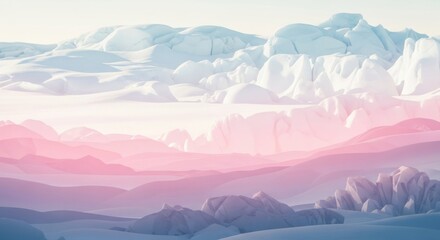 Dreamy pastel mountain landscape with soft clouds and gentle hues