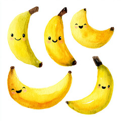 Cute Kawaii smiling banana watercolor illustration