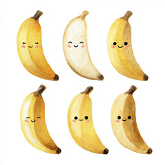 Cute Kawaii smiling banana watercolor illustration