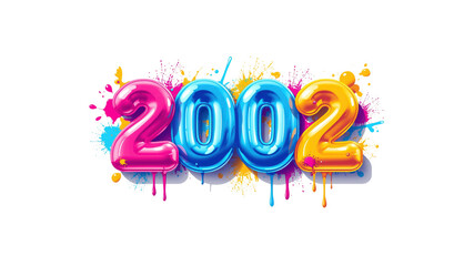 2002 New Year's Design Colorful Balloon Numbers with Paint Splatter