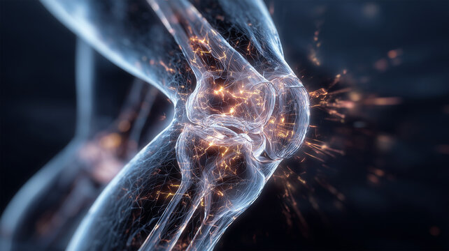 膝関節の痛みと炎症を示す医療図