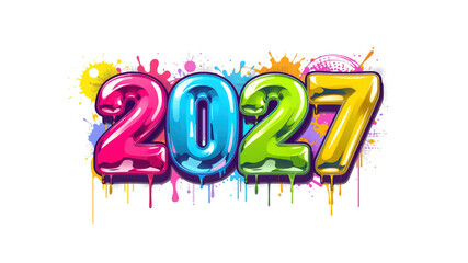 2027 Colorful Glossy New Year Design with Paint Splatter