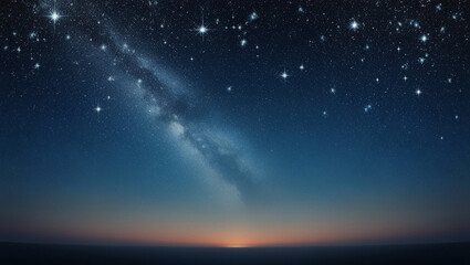 Background sky, deep night with countless sparkling stars, faint Milky Way galaxy glow, dreamy and peaceful atmosphere, gradient from dark blue to black
