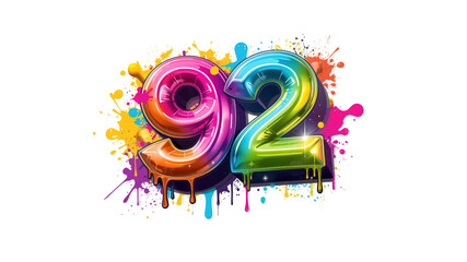 Vibrant Number 92 Design with Colorful Paint Splatter