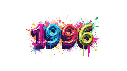 Vibrant 1996 Design Colorful Year Number with Paint Splatter Effect