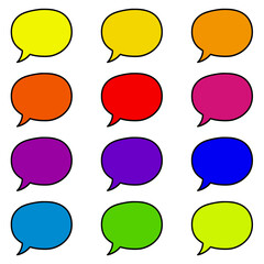 A collection of colorful speech bubbles, perfect for graphic design, communication concepts, and social media. Ideal for conveying dialogue, ideas, and conversations.