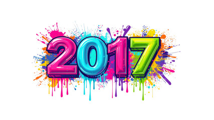 2017 Colorful New Year Design with Paint Splatter