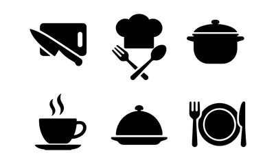 Culinary icon collection: essential kitchen and dining symbols for menu design and cooking projects