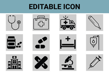 Medical icons set. Collection of editable medical and healthcare icons