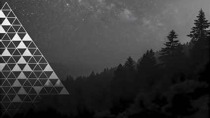 A beautiful time lapse of clouds passing through the mountains at sunset with a dark sky and abstract triangles
