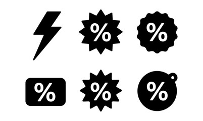 Discount sticker collection featuring iconic symbols for retail promotions and sale events
