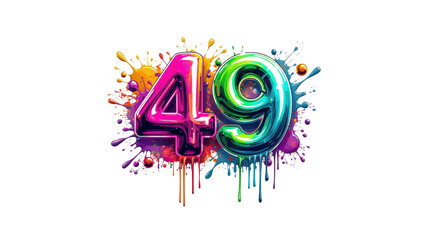 Colorful Number 49 with Paint Splatter Design -  Perfect for Birthday, Anniversary, or Celebration