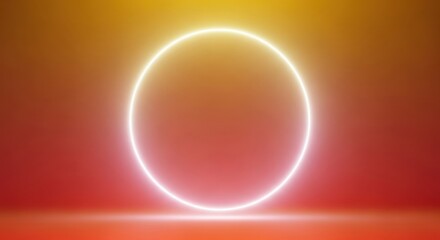 Glowing oval neon light portal against a warm gradient background
