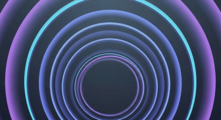 Abstract glowing oval tunnel with purple and blue neon light effects