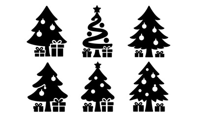 Obraz premium Christmas tree silhouettes with gift boxes and ornaments for holiday decoration designs