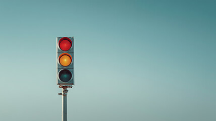 青空に立つ信号機の姿