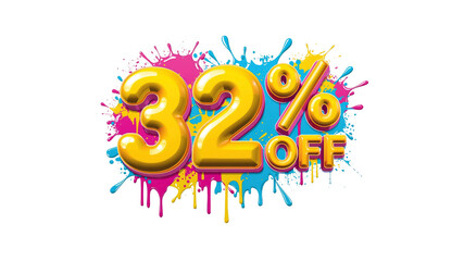 32% Off Sale Colorful Discount Banner with Paint Splatter Design