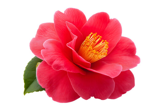 red camellia flower with leaf isolated on white background - Powered by Adobe