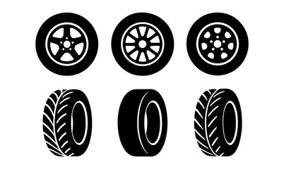 Automotive wheel and tire silhouettes collection for design and decoration