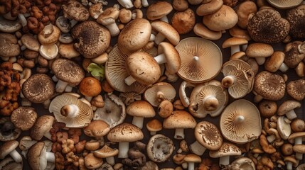 A close-up view of various mushrooms
