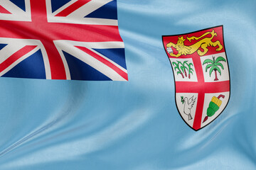 Elegant folds of the waving Fiji flag, showcasing national identity, freedom spirit, and cultural...